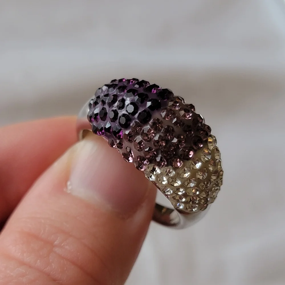 Dome Crystal Pave Fashion Ring Purple
